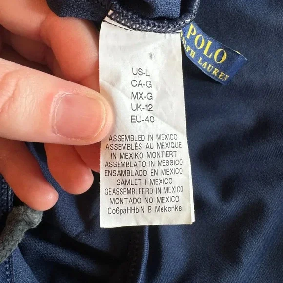 Polo Ralph Lauren Swimsuit Size Large Navy Blue One Piece Scoop Back Ruffle Pony - Picture 11 of 16